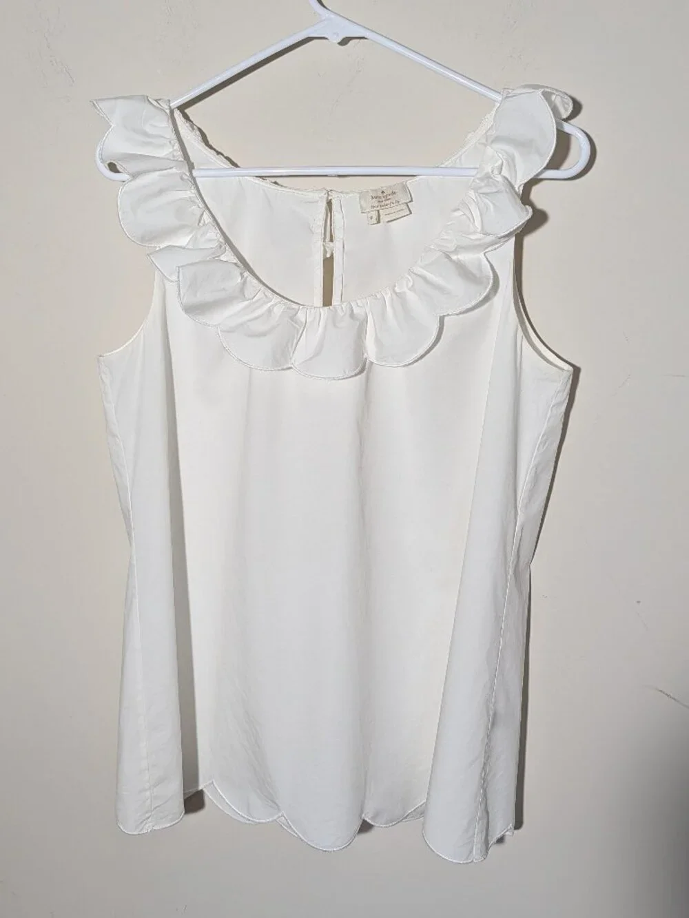 Kate Spade Live Colorfully Sleeveless Crew Ruffle Neck Blouse Sz 8 White